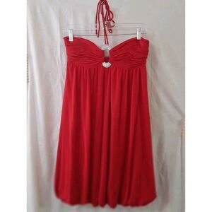 Cache Vintage Double Hem Draped Pleated Rhinestone Oval Pendant Halter Size 6